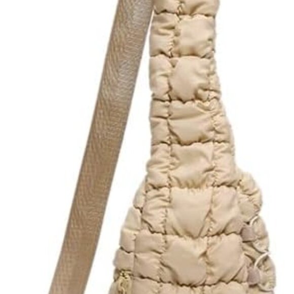 Lightweight Quilted Crossbody Bag for Women, Waterproof Nylon Sling Pack - Khaki - Picture 1 of 5